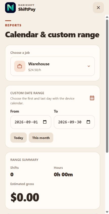 ShiftPay calendar and reports page