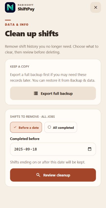 ShiftPay clean up shifts page