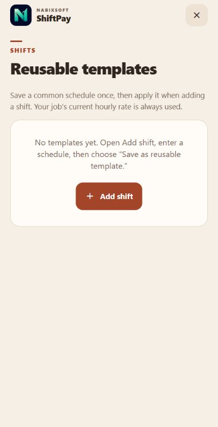 ShiftPay shift templates page