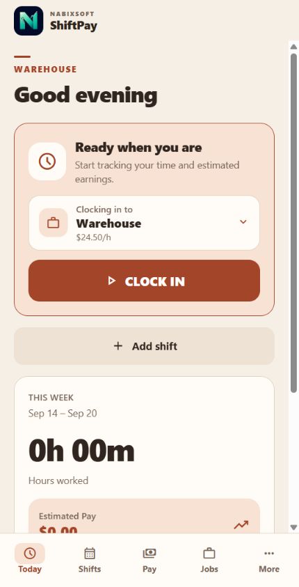 ShiftPay Today screen